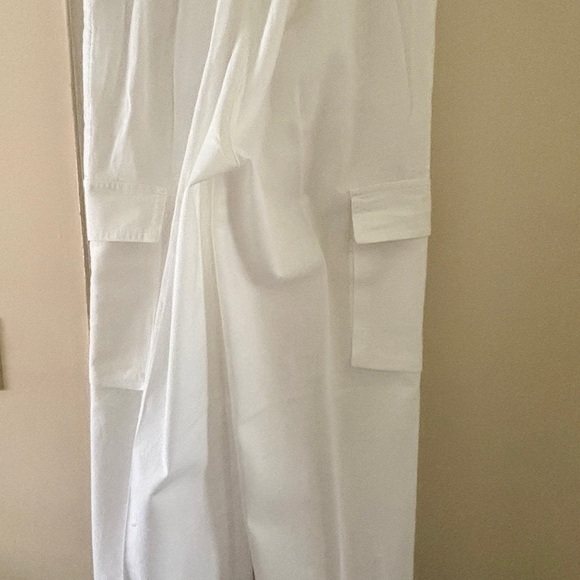 Ladies white linen blend wide leg pants - Picture 5 of 16
